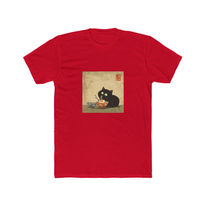 Unisex Cotton Crew Tee cat eating Japanese noodles