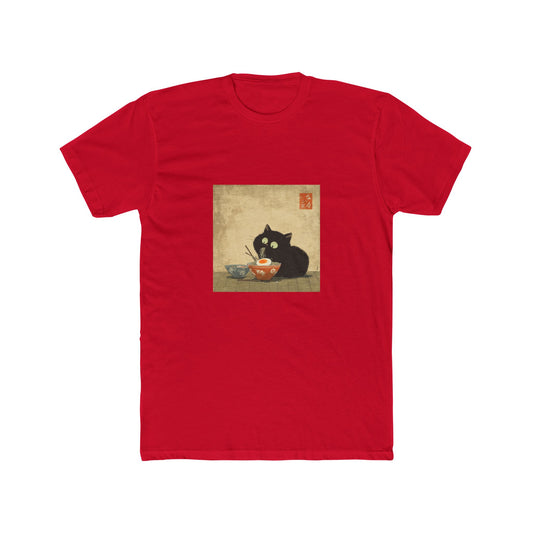 Unisex Cotton Crew Tee cat eating Japanese noodles