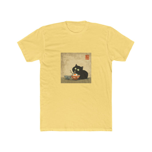 Unisex Cotton Crew Tee cat eating Japanese noodles