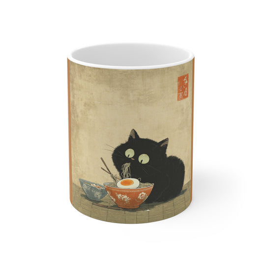 Mug 11oz cat eating Japanese noodles