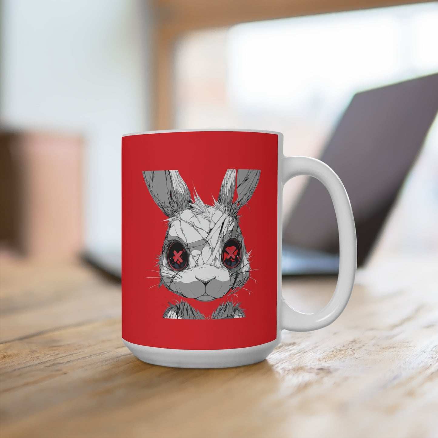 Mug 15oz white x red plus baad bunnie