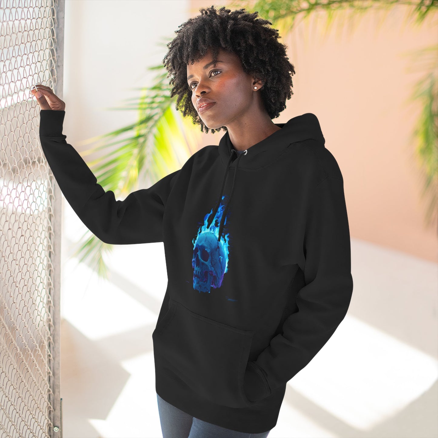 blue flame Three-Panel Fleece Hoodie