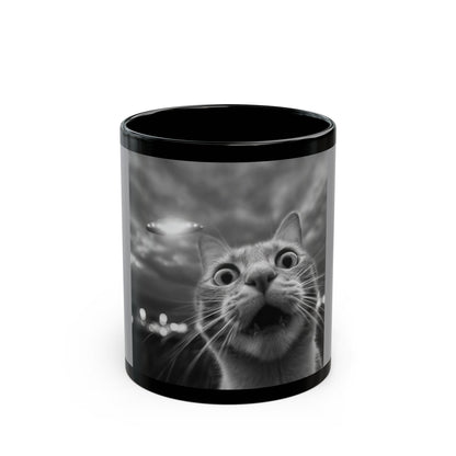 Black Mug (11oz, 15oz) Cat UFO